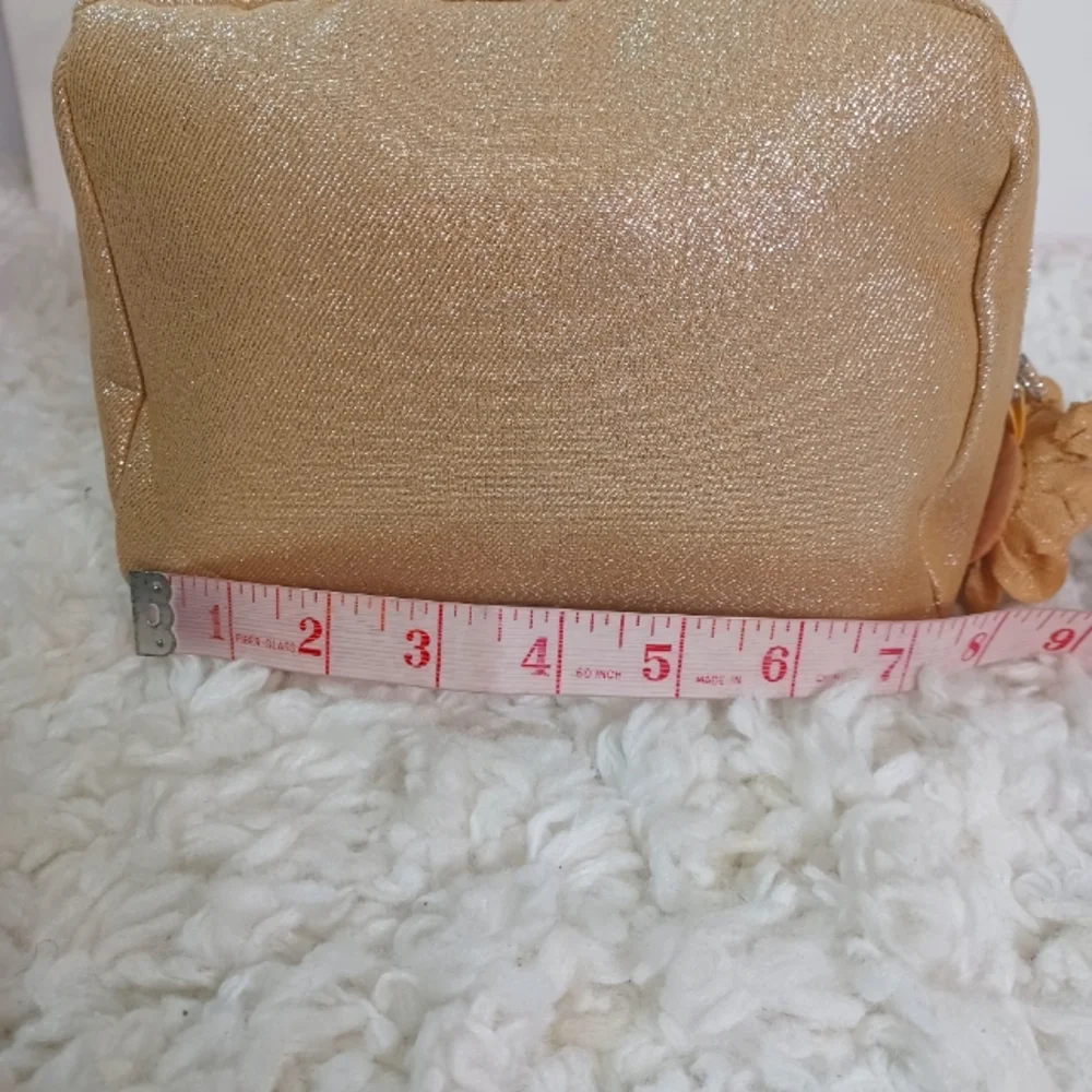 LANCOME Paris Cosmetic/ Makeup Bag, Metallic Gold Color